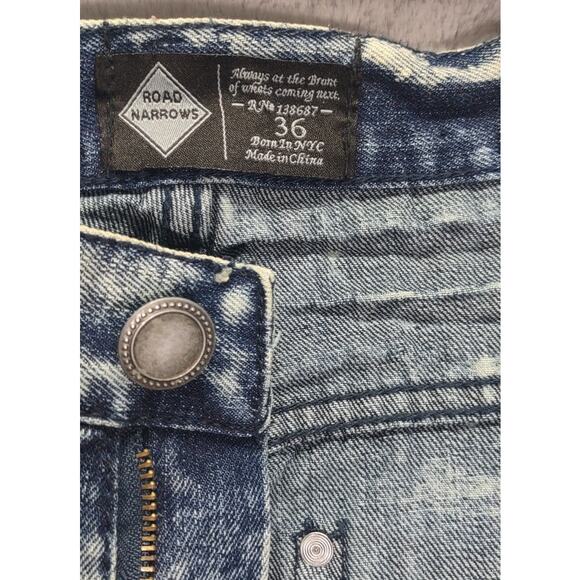 Road Narrows Jeans Pants NYC Distressed Slim Smoke White Wash Relaxed Jeans - Picture 8 of 10